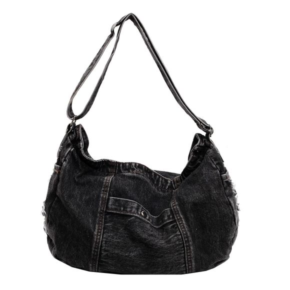 Denim Shoulder Bag, Canvas Tote Messenger Bag With Zier, Large :] - Picture 1 of 6